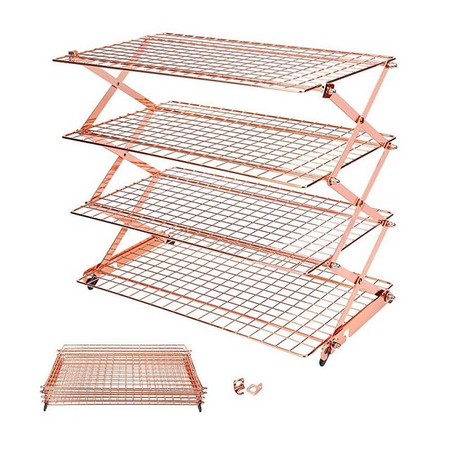 3/4-Tier Collapsible Cooling Rack with Adjustable 3 Setting Design Stackable Cooling Roasting Cooking for Cookies Baking - Rose Gold