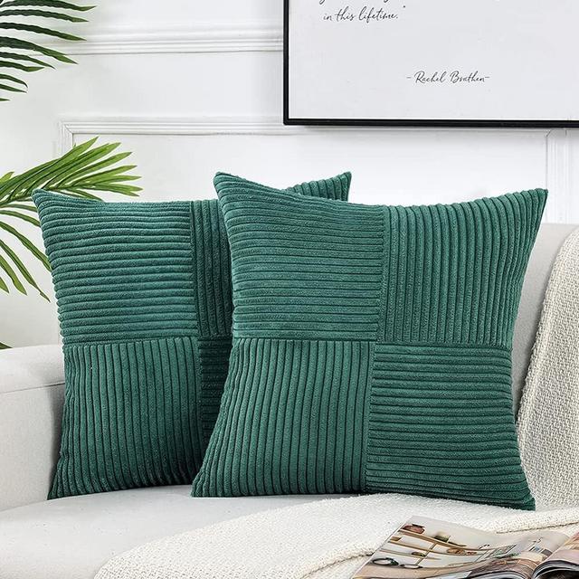 Fancy Homi 2 Packs Teal Decorative Throw Pillow Covers 18x18 Inch for Living Room Couch Bed Sofa, Rustic Farmhouse Boho Home Decor, Soft Corss Corduroy Patchwork Textured Square Cushion Case 45x45 cm