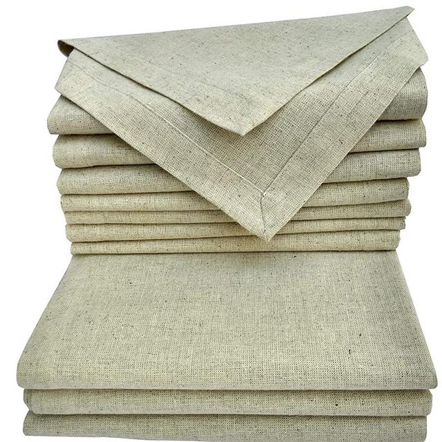 Linen Clubs Cloth Dinner Napkins Set of 12 Pieces, in Natural Rustic Color Flax by Flax (30% Linen,70% Cotton) Fabric with One Inch Decorative Selvage & Mitered Corner Finish Offered