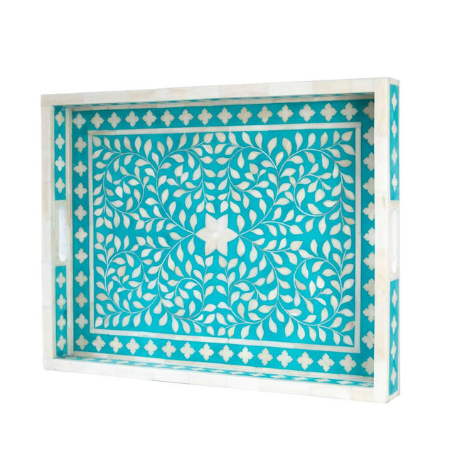 Turquoise Floral Tray