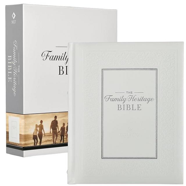 NLT Family Heritage Bible, Large Print Family Heirloom Devotional Bible for Study, New Living Translation Holy Bible Vegan Leather Hardcover, Additional Interactive Content, White