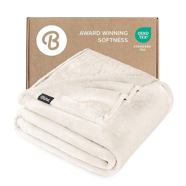Bare Home Fleece Blanket - Throw Extra Long - Ultra-Soft Lightweight for Bed, Sofa, and Couch - Luxury Microplush - Cozy Warm Blanket (Throw XL, Vanilla)