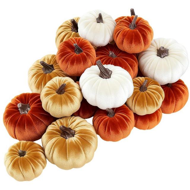 ShellKingdom Artificial Pumpkin for Decoration, Velvet Fall Pumpkin for Halloween Home Thanksgiving Party Fall Farmhouse Harvest Decoration, 12 PCS (Fall Color, 2 Sizes)