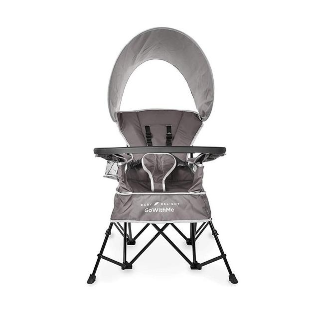 Baby Delight Go with Me Chair | Indoor/Outdoor Chair with Sun Canopy | Gray | Portable Chair converts to 3 Child Growth Stages: Sitting, Standing and Big Kid | 3 Months to 75 lbs | Weather Resistant