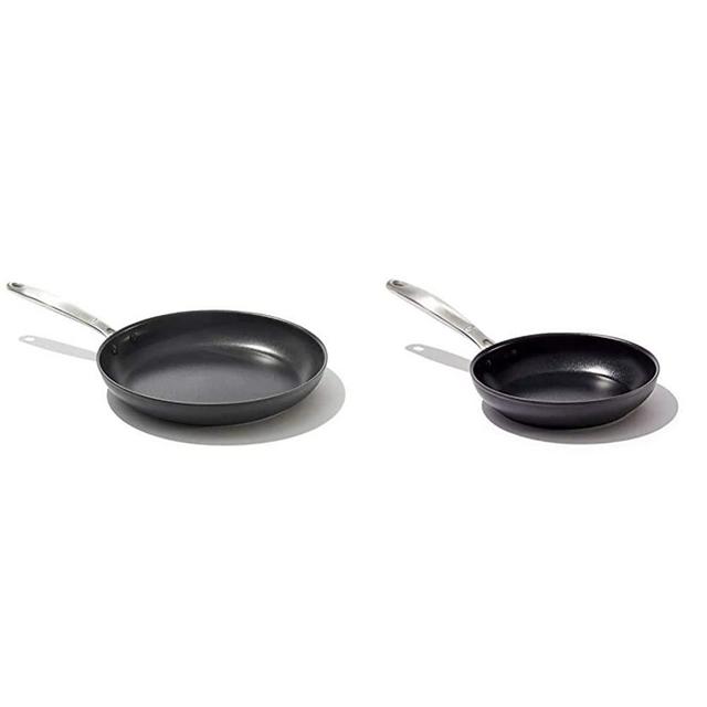 OXO Good Grips Non-Stick Pro Dishwasher safe 12" Open Frypan & Non-Stick Pro Dishwasher safe 8" Open Frypan,Gray,8-Inch