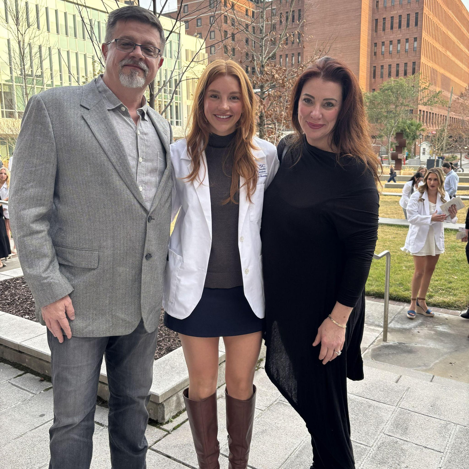 Carsons white coat and stethoscope ceremony at the nursing program at MUSC! Proud Mom and Stepdad!