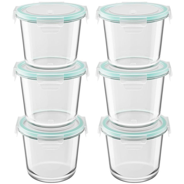 12 PCS Glass Meal Prep Containers with Lids, Airtight 3 Cup Glass Storage Containers Set, Heat-Resistant BPA-Free Glass Containers for Soup, Leftover, Microwave, Dishwasher, and Freezer Safe (6 Packs)