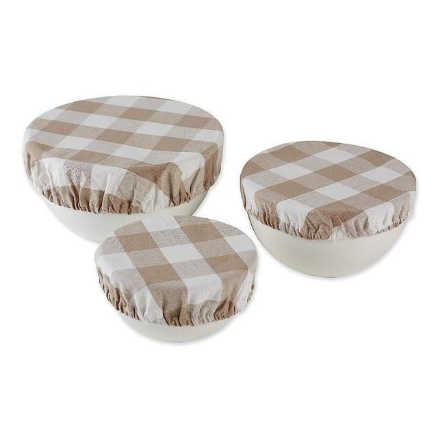 DII Reusable Cloth Bowl Cover Collection Machine Washable, Cotton with Elastic Stretch for Food Storage, 10.25"/8.25"/7.5" Diameter, Buffalo Check, Stone, 3 Piece