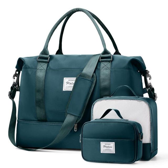Weekender Bags for Women, Travel Duffel Bags with Shoe Compartment & Wet Pocket,Personal Item Travel Bag for Airlines,Carry on Overnight Tote Bag for women,3Pcs Set，Peacock Blue