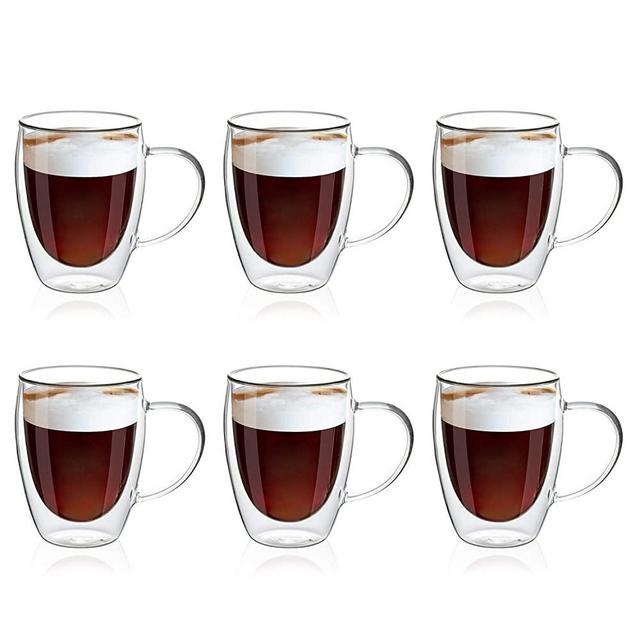 MEWAY 12oz/4 Pack Coffee Mugs,Clear Glass Double Wall Cup with Handle for Coffee, Tea, Latte, Cappuccino (12 oz,4)