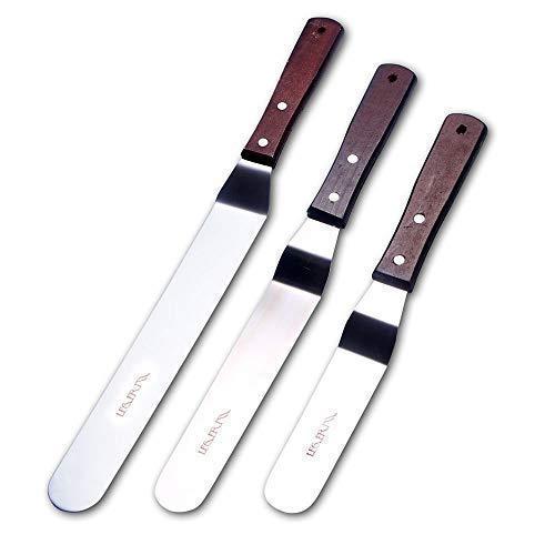 Cake Decorating Angled Icing Spatula Set of 6 8 & 10 Inch Wooden Handle Stainless Steel Offset Frosting Spatulas