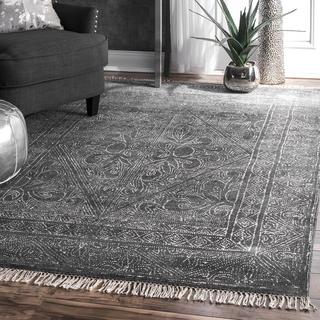 Handmade Nidia Fleur-De-Lis Tassel Rug
