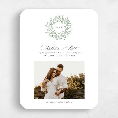 White Rounded Wedding Save the Date - Elaina Photo