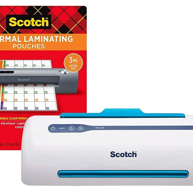 Scotch PRO Thermal Laminator and Pouch Bundle, 2 Roller System, Never Jam Technology Automatically Prevents Misfed Items (TL906) with Scotch Thermal Laminating Pouches, 100-Pack (TP3854-100)