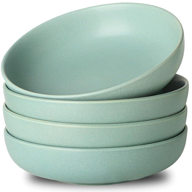 Tikooere Stoneware Pasta Bowls, 34 oz Salad Bowls Set of 4, Large Kitchen Bowls for Pasta, Salad, Dinner, Ceramic Bowl Plates for Farmhouse Gift, Microwave & Dishwasher Safe, Matte Turquoise