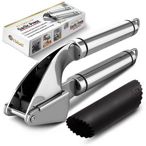 Orblue Stainless Steel Garlic Press, Mincer and Crusher with Garlic Rocker  and Peeler Set - Silver 