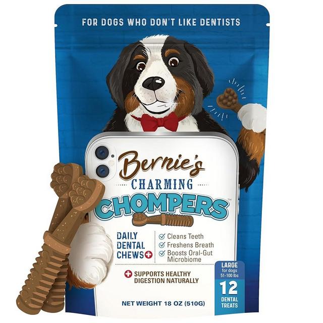 Bernie's Charming Chompers - Daily Dental Chews for Dogs 50-100 Lbs. - 12 Count - Cleans Teeth, Freshens Breath, + Boosts Oral-Gut Microbiome. Easy to Digest, Supports Healthy Digestion Naturally