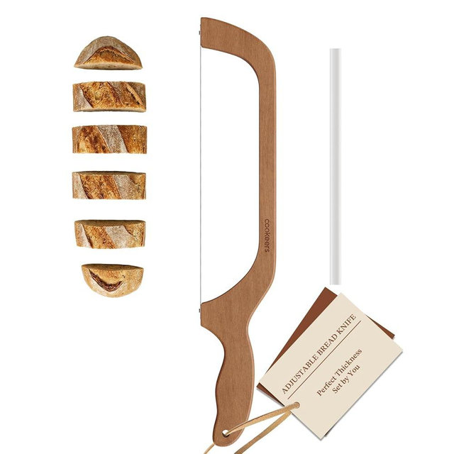 COOKEERS Sourdough Bow Bread Knife –Large Bread Slicer for Homemade Bread with Serrated Stainless Steel Blade, Even Slice Cutter for Baguettes, Bagels, Thoughtful bread lame,Gift for Bread Lovers