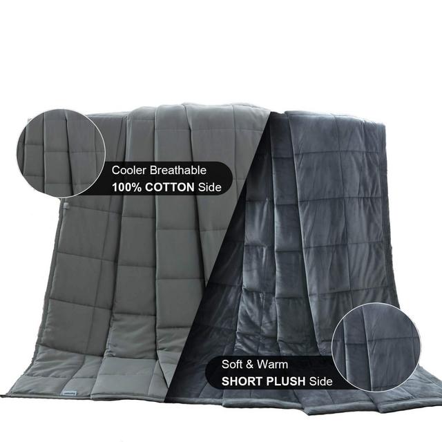 HAOWANER Cool Cotton Top+Soft Minky Bottom Reversible Weighted Blanket,20lbs Plush Blankets for Queen/King Size(60"x80") Bed,Cozy Fleece Weight Comforter with Fuzzy,Fluffy Heavy Throw for Adults,Grey