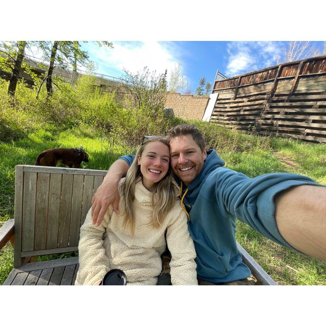 Morning coffee by the river with Mable