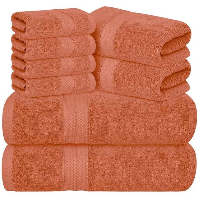 Avalon Towels Luxury 8 Piece Towels Set, 2 Bath Towels, 2 Hand Towels and 4 Washcloths Ring Spun Cotton 600 GSM, Highly Soft and Absorbent Towels for Bathroom, Hotel and Spa Quality (Coral)