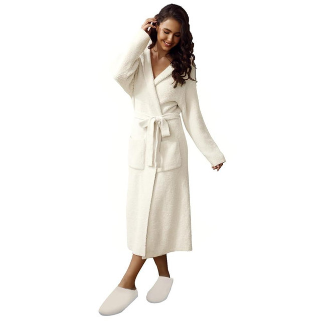 MH MYLUNE HOME Ultra Soft Robe With Pockets, Spa Bathrobe Loungewear Calf-Length, Plush Fuzzy Fluffy Wrap Robe for Women