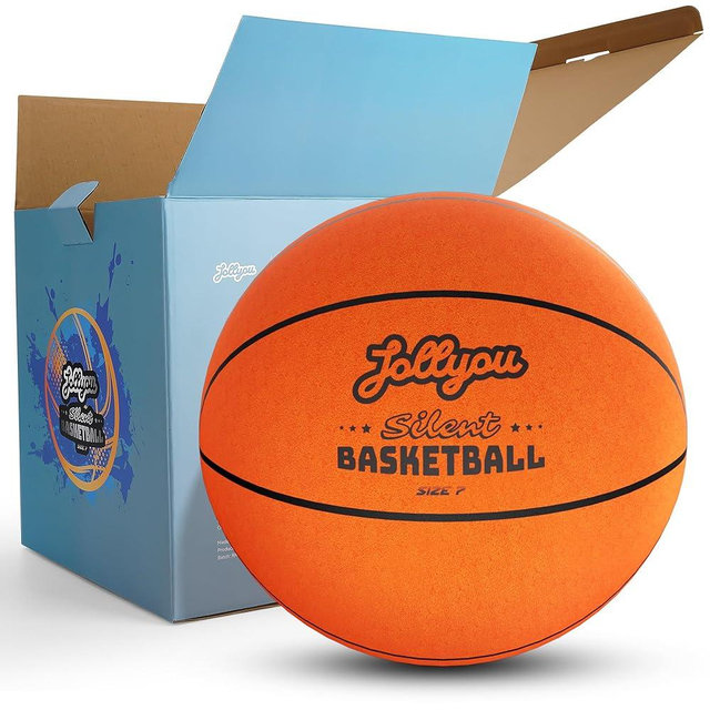 Jollyou Silent Basketball Size 7 (29.5"), Airless Indoor Basketball for Quiet Dribbling Training, High-Bounce Foam Ball in Gift Box, Non-Compressed Packaging