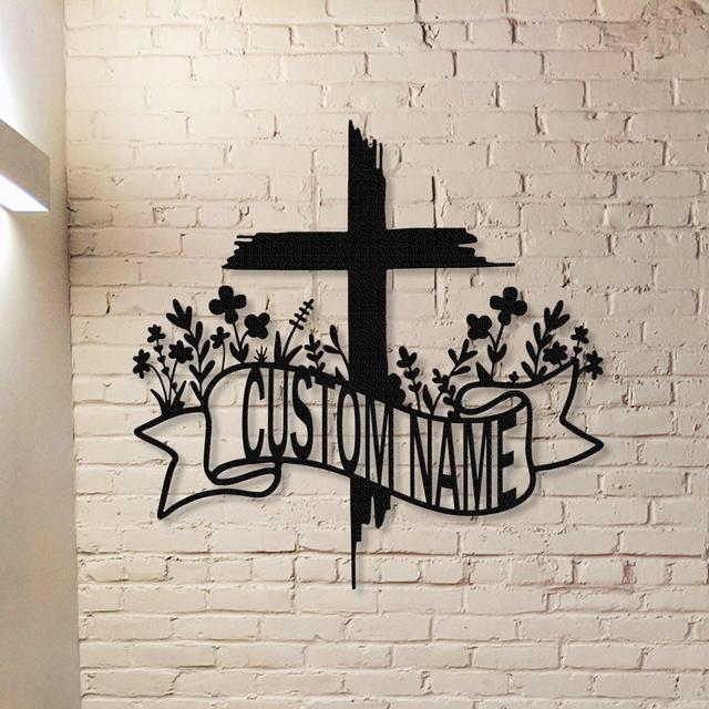 Personalized Faith Cross Metal Sign,Custom Family Name Sign,Last Name Sign,Christian Sign,Front Door Decor,House Decor,Cross Wall Art