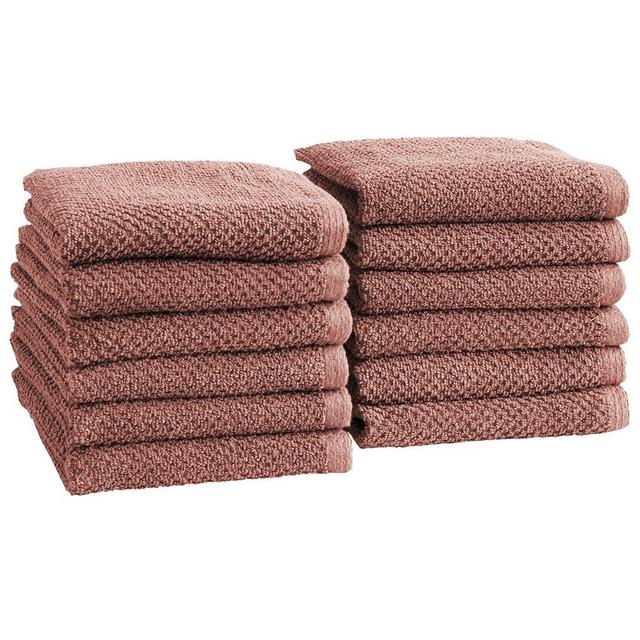 Great Bay Home Pink Washcloth- 100% Cotton 12-Pack 13x13 Wash Cloth - Absorbent, Quick-Drying, Durable Face Towels for Bathroom Decor - Low-Twist, Two-Ply Fibers (Desert Rose)