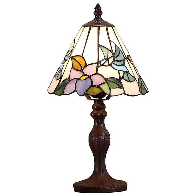 Bieye L10718 Hummingbird Tiffany Style Stained Glass Table Lamp Night Light with 8 inches Wide Lampshade Metal Base, 15 inches Tall