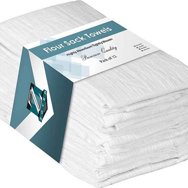 ZOYER Flour Sack Towels (12 Pack, 28" x 28") - 100% Cotton Dish Towels - Kitchen Towels Multi Purpose Tea Towels - Absorbent Bar Towels Kitchen Linen Set.