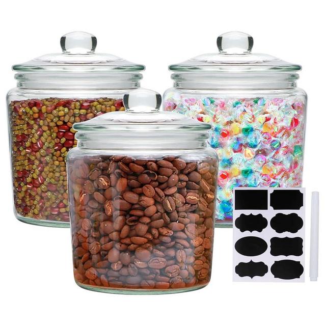 Accguan Glass Cookie Jar,33oz Glass Food Storage Containers with Airtight Lid,Glass Jars for Bath Salts, Flour, Tea, Spices, Halloween Candy, Detergent, Kitchen Storage, Holiday Decoration Jars, DIY Gifts, Wedding, Party(3pack)