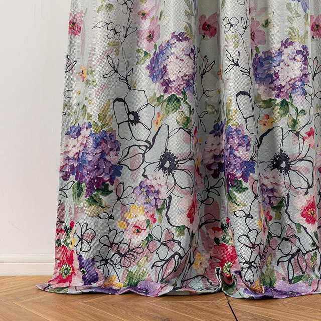 MYSKY HOME Floral Curtains 84 inches Long Living Room Curtains Room Darkening Curtains Thermal Insulated Light Blocking Drapes Grommet for Bedroom Bathroom, 2 Panels, Purple