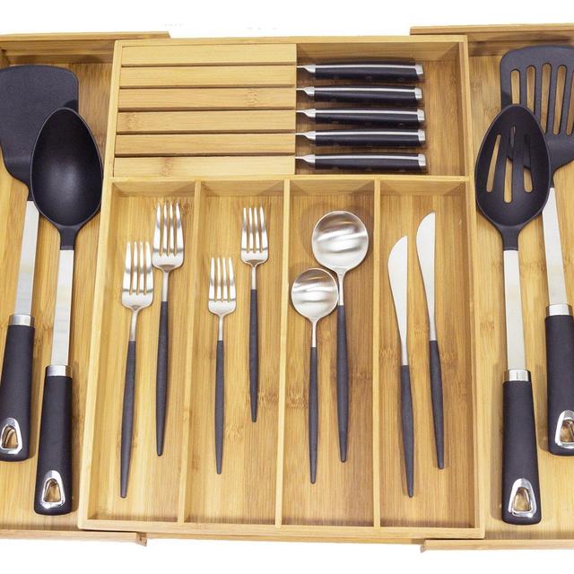Misc Home Expandable Bamboo Kitchen Organizer with Knife Block