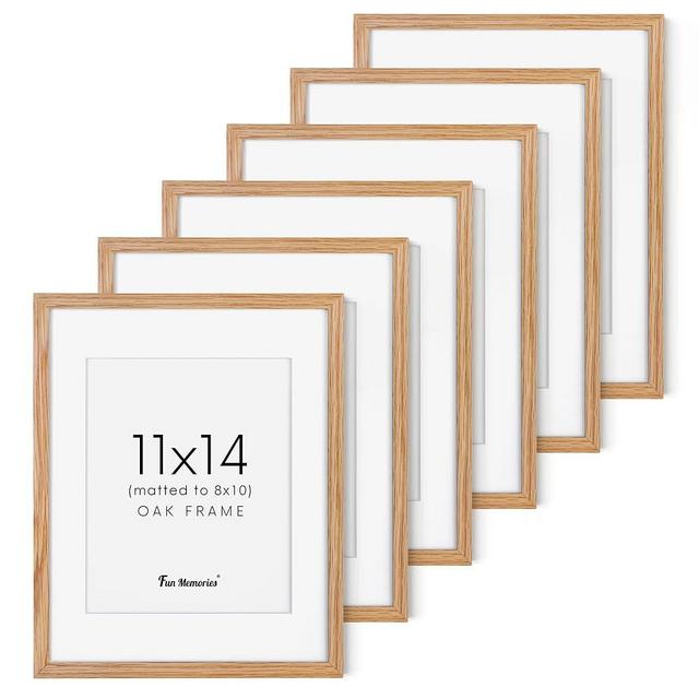 Picture Frame 11x14 Set of 6, 11 x 14 Wood Frame Matted to 8x10, Natural Oak Wood Photo Frames 11 by 14 with Tempered Glass, 11x14 Wall Collage Picture Frame for Home Decor
