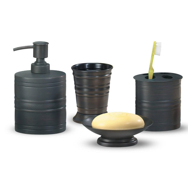 4pc Bogart Metal Bath Accessory Set for Vanity Counter Tops Bronze - Nu Steel