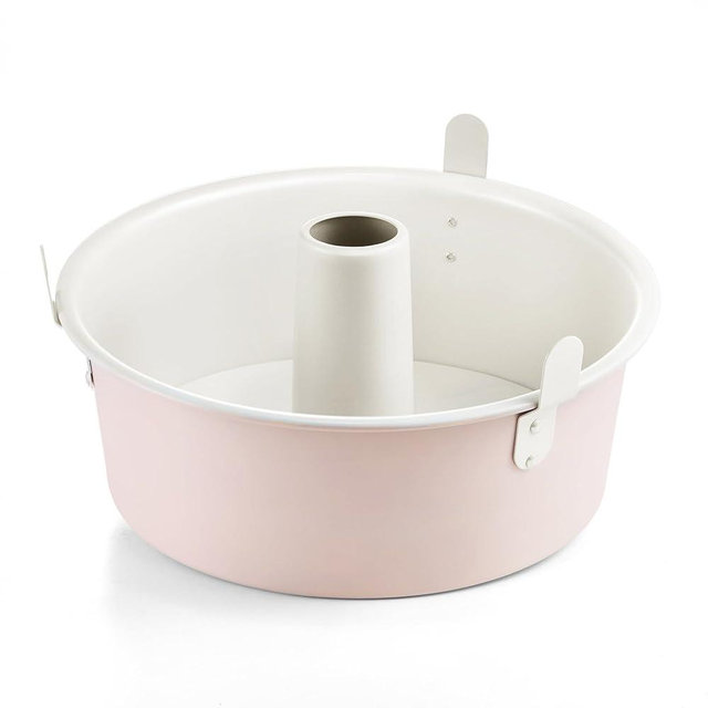 HONGBAKE Nonstick Angel Food Cake Pan with Removable Bottom, 10 Inch Tube Pound Cake Pans for Baking Chiffon Cake, 16-Cup, Heavy Duty, Pink