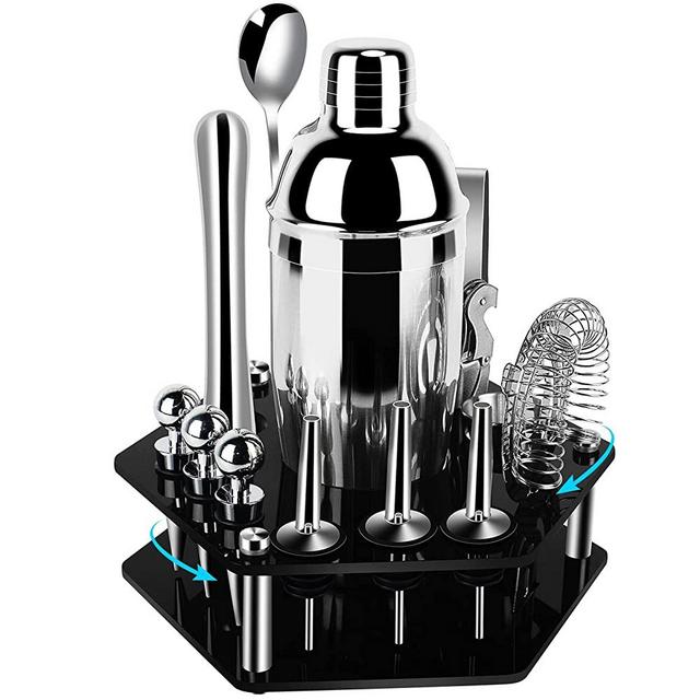 Bartender Kit Cocktail Shaker Set - 14-Piece Bar Set with Rotating Stand, Stainless Steel Martini Set for a Fantastic Mixing Adventure, Wonderful Gift for Drink Making