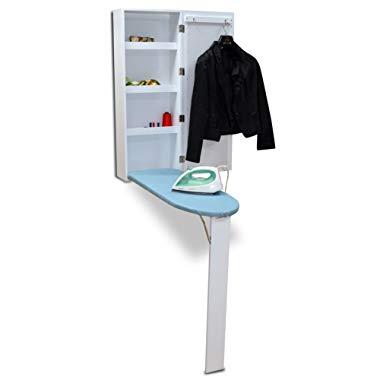 Organizedlife White Wall Mount Ironing Board Center Cabinet with Mirror and Storage Shelves