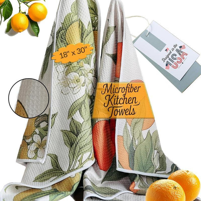 Form & Flavor 2-Pack Citrus Chic Farmhouse Waffle Kitchen Towels - Lemon Pattern Kitchen Towels - Super Absorbent, Quick-Dry Magic, Decorative Dish Cloths - 18" x 30" - 2 Count