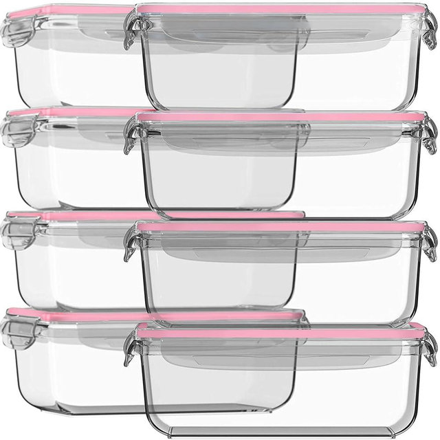 Razab 16 Pc (Set of 8) 30 Oz Glass Meal Prep Containers with Lids, Airtight Large Glass Food Storage Containers, Reusable Leak Proof BPA Free, Freezer to Oven and Dishwasher Safe