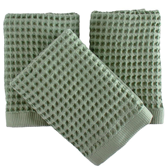 PÜSKÜL Natural 100% Turkish Cotton Waffle Kitchen Towels Set of 3 | Oeko-Tex, Premium Waffle Hand Towels for Bathroom | Soft Absorbent Quick-Dry Lint-Free Dish Towel Large 32x16 inch (3, Sage Green)