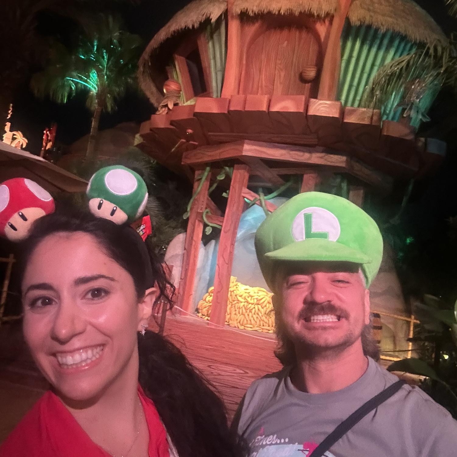 We both love a good old school video game or arcade! We used to battle each other in Super Smash in airport lounges/long flights. Anywho- Here we are at Nintendo World! Nerds.