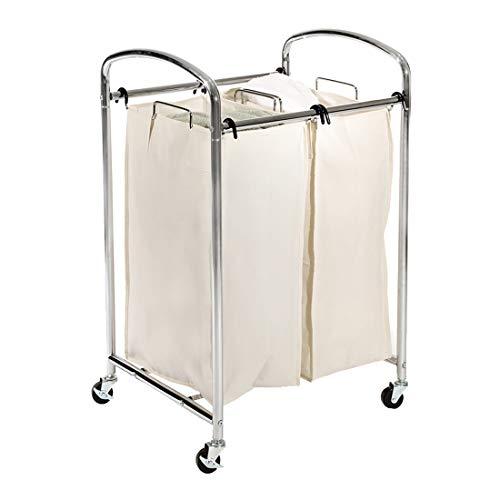Seville Classics Mobile 2-Bag Compact Laundry Hamper Sorter Cart, Chrome