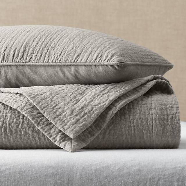 Vintage-Washed Linen Channel-Quilted Coverlet (King, Fog)