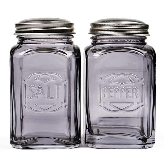 RSVP International (RET-GY) 8 oz Retro Glass Salt & Pepper Shakers, Blue | Stainless Steel Lids |, 11 oz