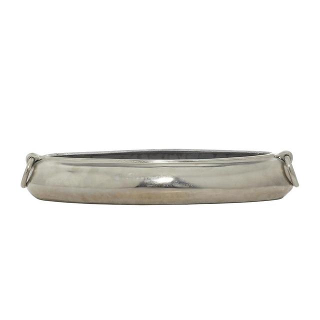 Deco 79 Contemporary Aluminum Decorative Bowl Aluminium Elongated 24" W, 4" H-27587, 24" x 4", Silver
