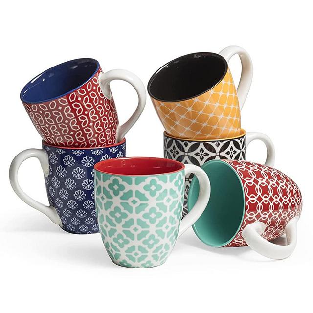 DOWAN Coffee Mugs Set of 6, Large Porcelain Mugs 19 oz for Coffee Tea and Cocoa, Christmas Mugs Gift for Women men, Vibrant Colors