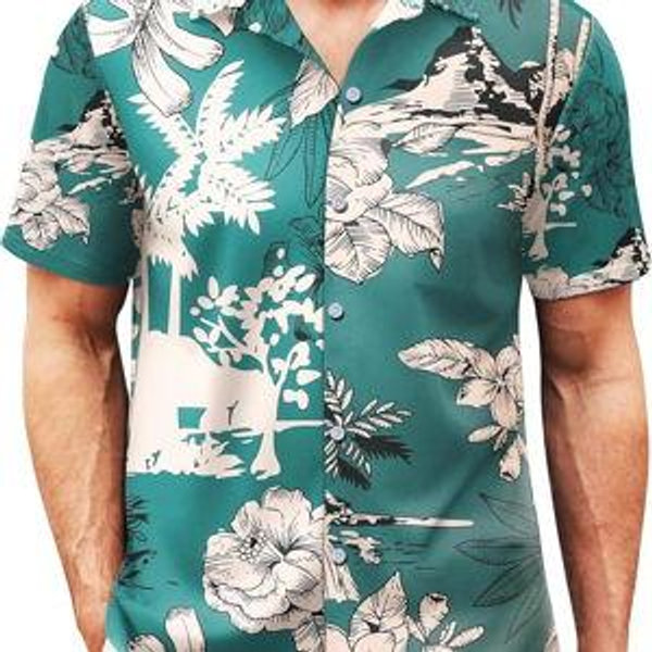 Hawaiian Shirt for Men Sleeves Printed Casual Button Down Summer Beach Dress Shirts