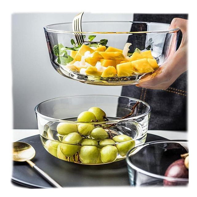 Ecentaur Glass Baking Bowl Large Salad Bowl for Oven/Microwave/Freezer Glass Serving Bowls Soup Crocks Set of 2